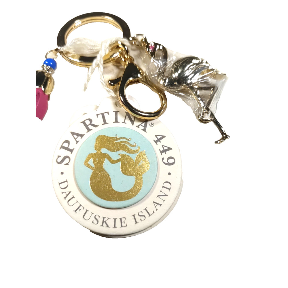 Spartina 449 Daufuskie Island Keychain Tassel Pink Leather Crane Gold Tone Purse - Picture 3 of 7